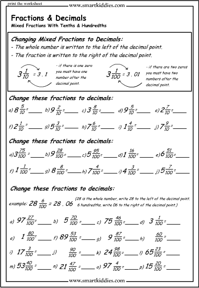 Changing mixed fractions to decimals