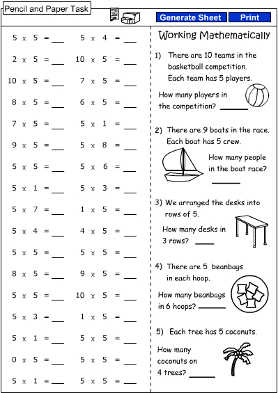 5X tables, Mathematics skills online, interactive activity lessons