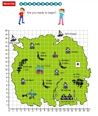 Using Coordinates to Read a Map, Mathematics skills online, interactive