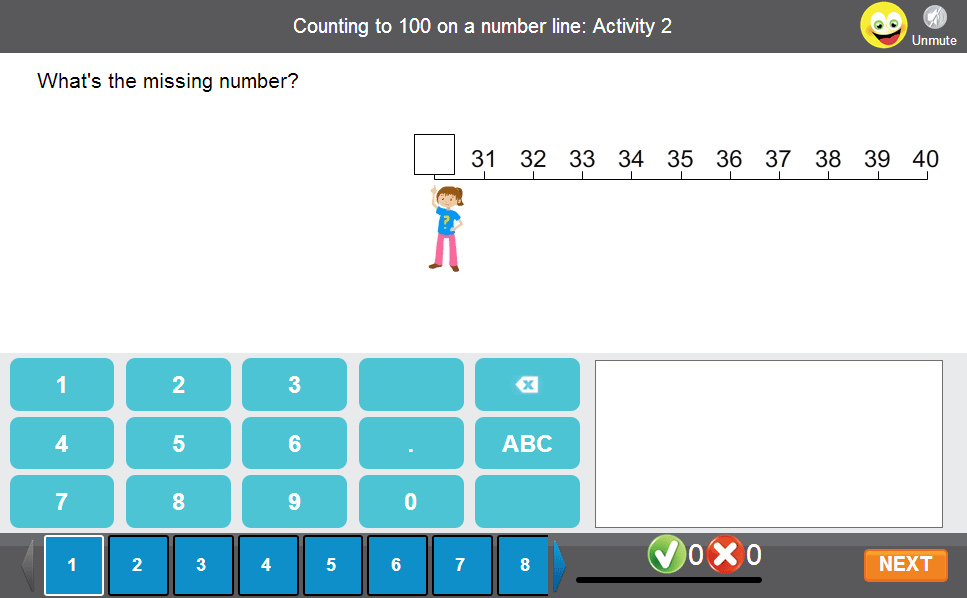 Counting to 100 on a number line: Activity 2, Mathematics skills online