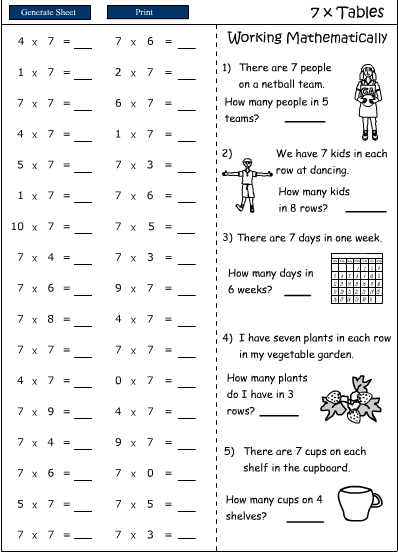 multiplication 7 times table worksheet