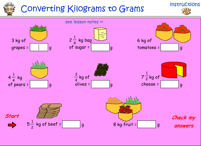 Convert kilograms to grams, mathematics Interactive Activity, Mass ...