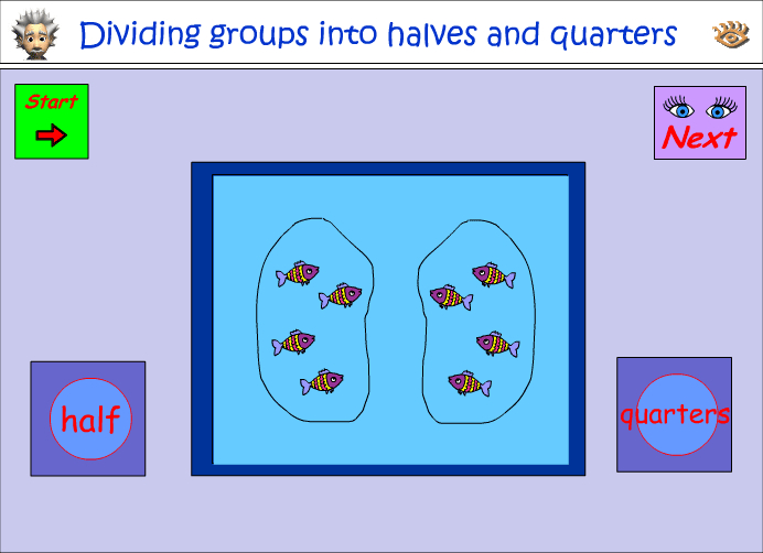 Dividing groups into halves and quarters, Mathematics skills online
