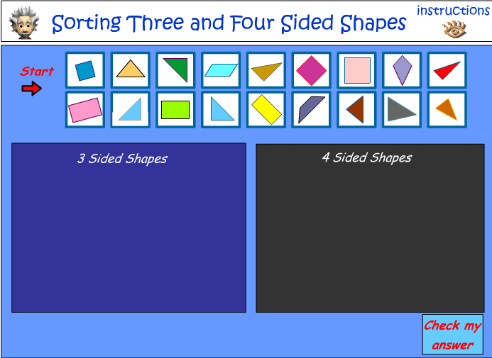 Sorting 2D shapes by the number of sides