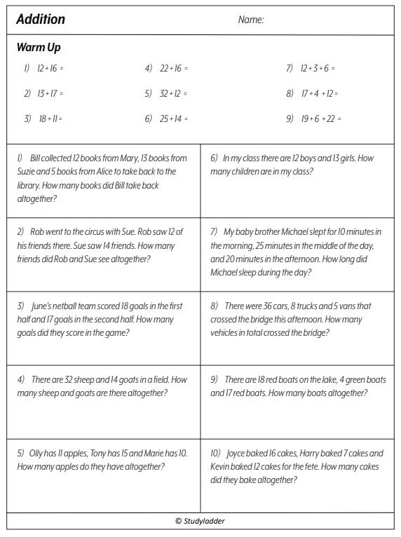 addition problem solving questions