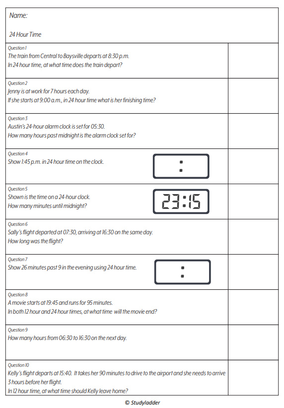 24 Hour Time Studyladder Interactive Learning Games