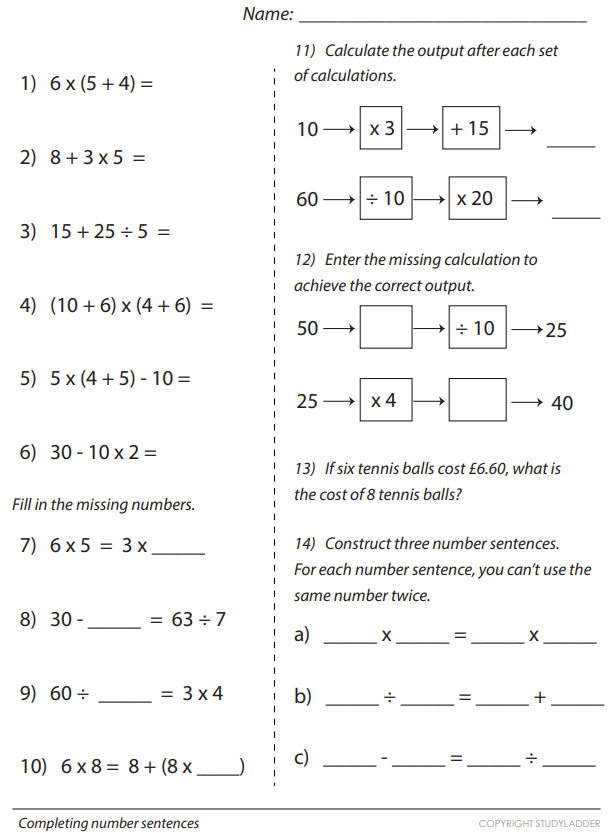 Complete number sentences - Studyladder Interactive Learning Games