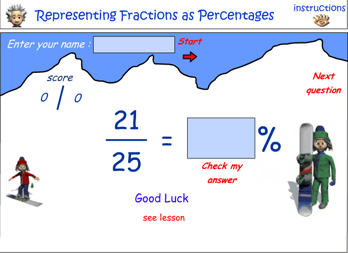 Representing fractions a percentages