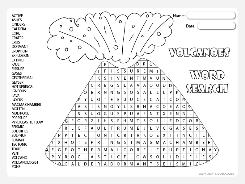 Volcanoes Vocabulary Word Search Studyladder Interactive Learning Games