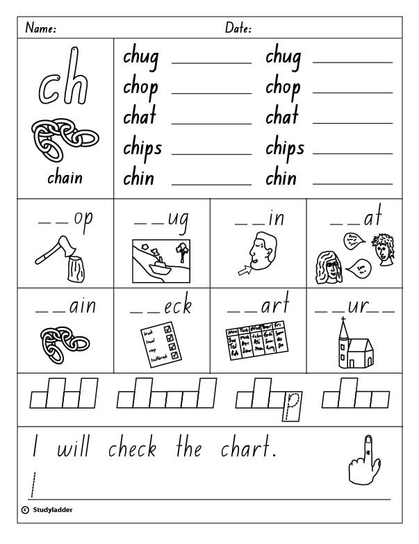 ch phonics worksheets sound 'ch'  Consonant  Digraph Studyladder beginning sound