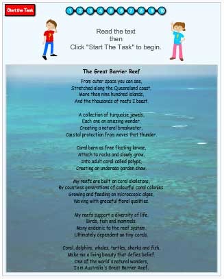 The Great Barrier Reef, English skills online, interactive activity lessons