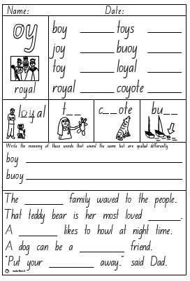 Vowel Digraph- oy Activity Sheet - Studyladder Interactive Learning Games