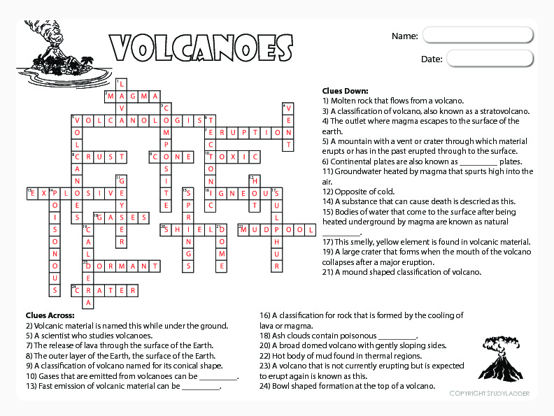 Volcanoes Crossword Solutions Studyladder Interactive Learning Games