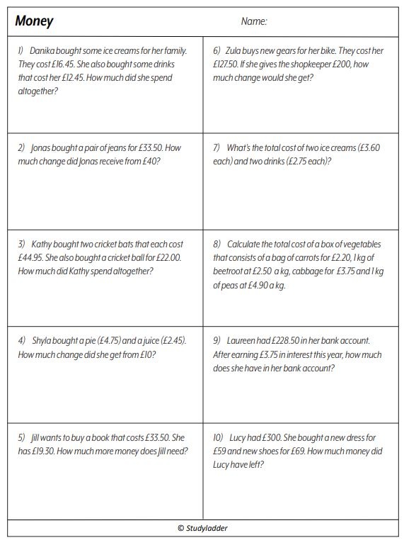 Money (problem solving) - Studyladder Interactive Learning Games