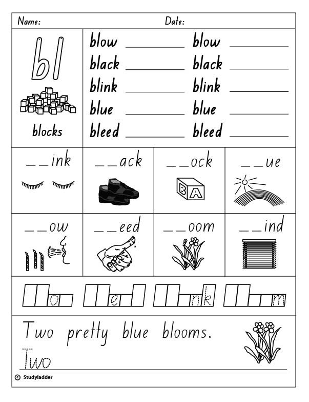 Grade 1 Bl Blends Worksheets : Beginning Blends Worksheets - bl, cl, fl