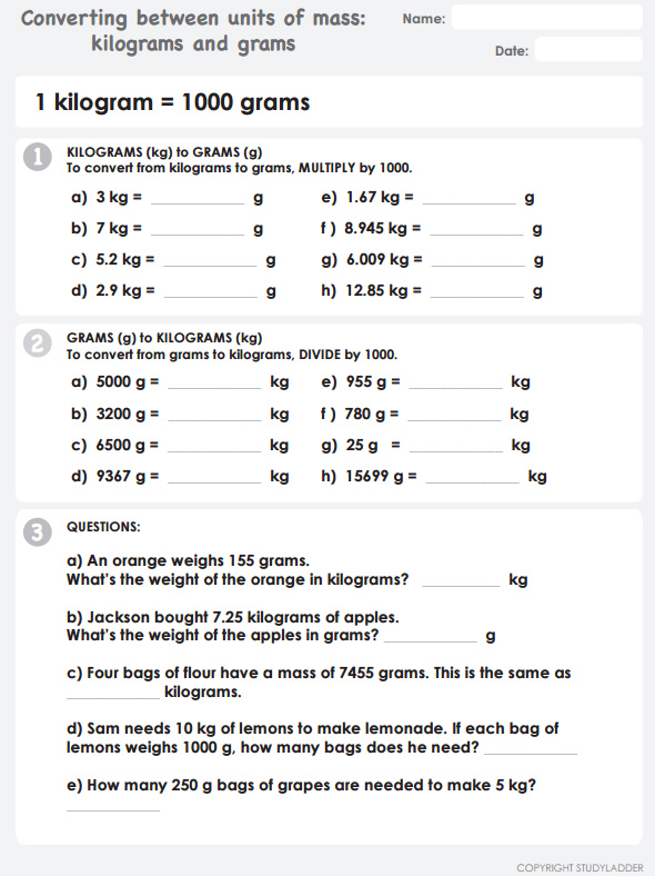 Gm To Kg Conversion Chart