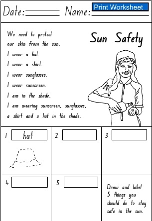 Sun Safety -Response Activity Sheets, English skills online ...