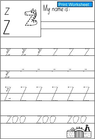 Letter z Z -Handwriting Practice Sheet - Studyladder ...