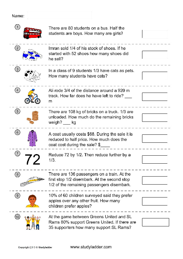 problem solving with fractions and percentages