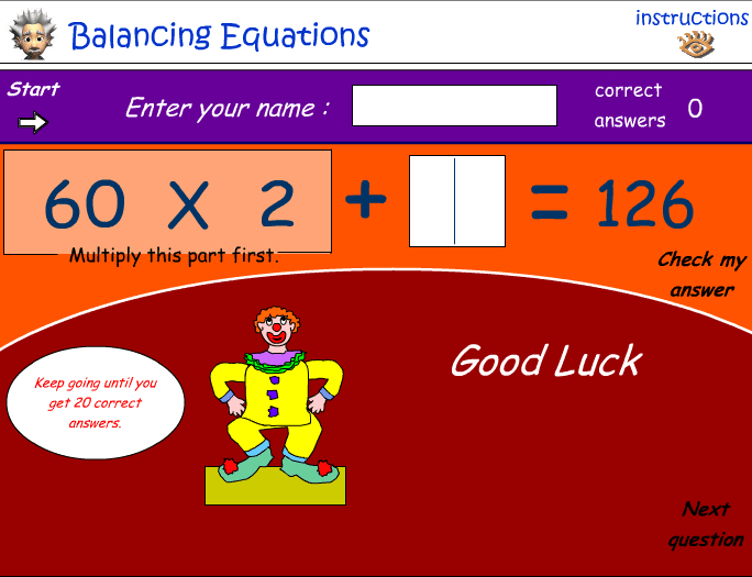 Number relationships - balancing equations