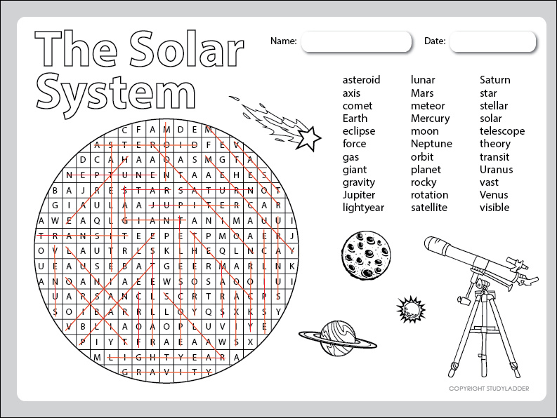 Astronomy Word Search Solutions Studyladder Interactive Learning Games