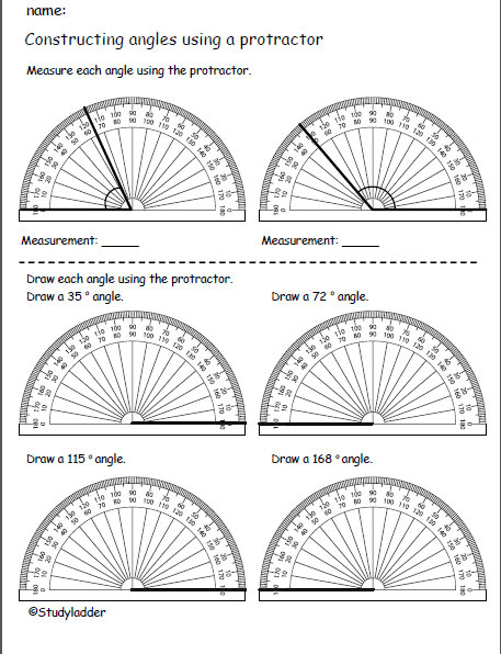 determining angle measurement with protractors worksheet