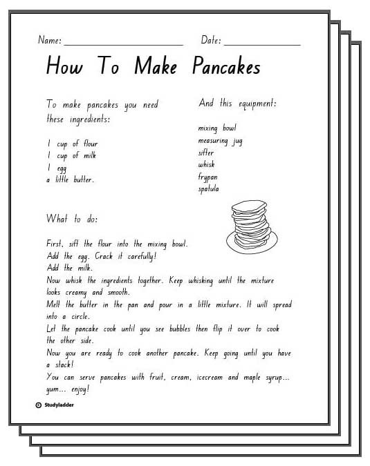 How to Make Pancakes Response Sheets - Studyladder 