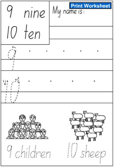 for preschool worksheet 9 number Sheet 9,10   Interactive  Handwriting Number Studyladder