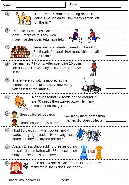 problem solving using subtraction