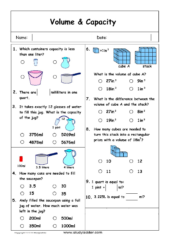 2nd Grade Volume And Capacity Worksheets Grade 2 Worksheet Resume Mathematics 3b Capacity And