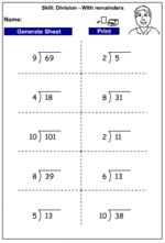 division two digits by one digit with remainders