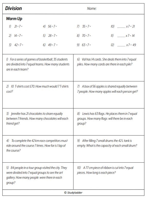 Dividing by 7 (problem solving) - Studyladder Interactive Learning Games