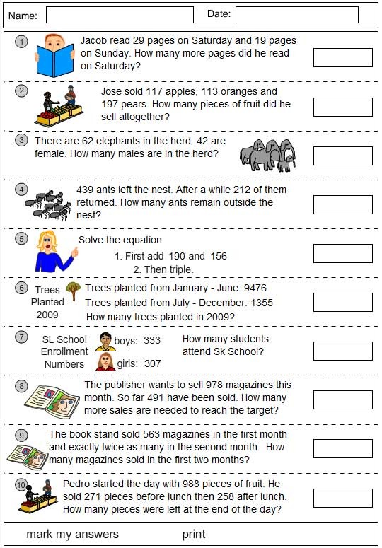 problem solving involving addition worksheets for grade 3