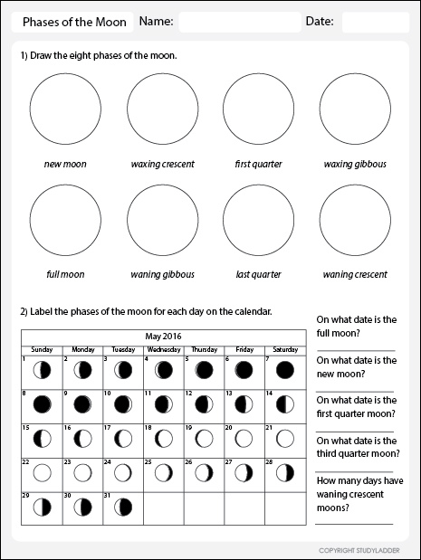 Phases Of The Moon Worksheet