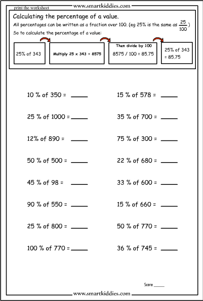 Calculating Percentages Of Numbers Mathematics Skills Online Interactive Activity Lessons