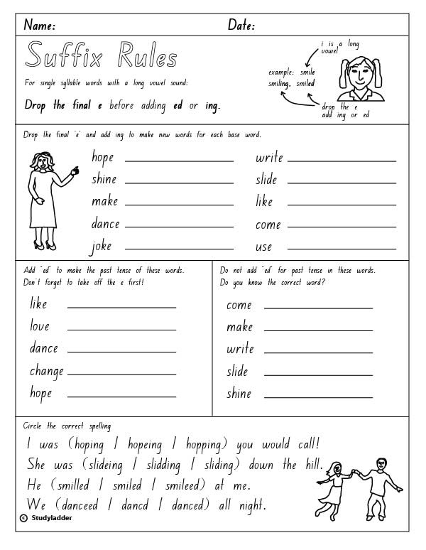 worksheets ed phonics ending : download  final to the adding 'ed' Drop Click 'ing' or before 'e'