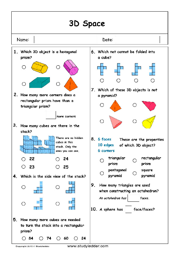 year 1 3d shape problem solving