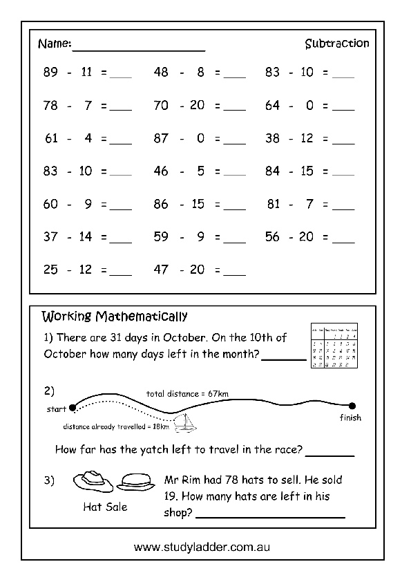 Subtracting two digit numbers (problem solving) - Studyladder