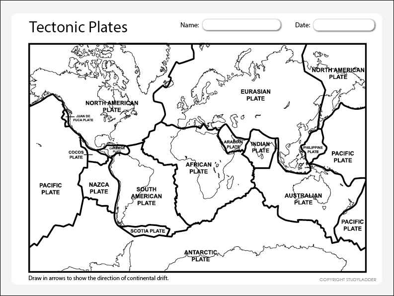 Tectonic Plates Printable Map Black And White