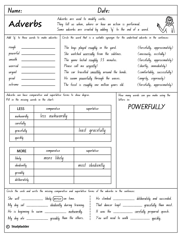 Superlative And Comparative Adverbs Worksheets