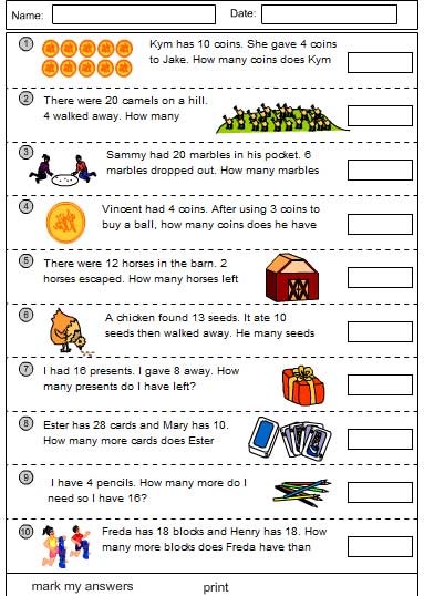 problem solving subtraction examples