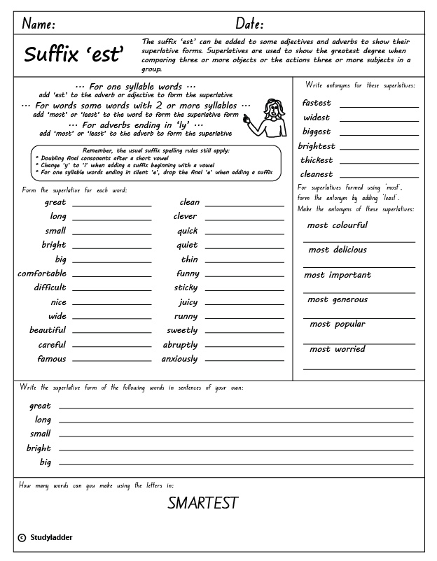 Suffix: '-est' (for superlatives) - Studyladder Interactive Learning Games