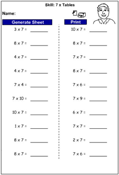 times table 7 worksheet