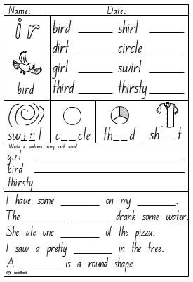 R controlled vowels- ir Activity Sheet, English skills online