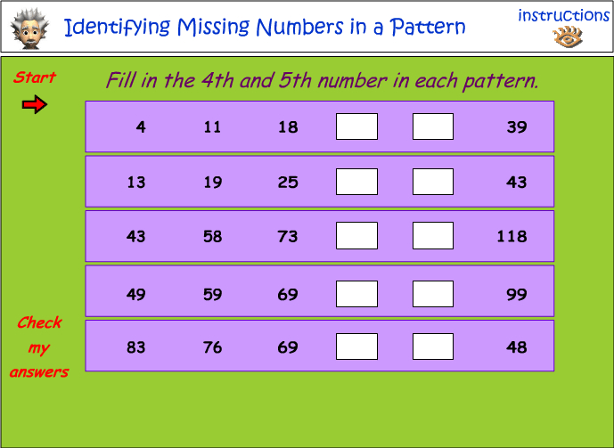 Identifying missing numbers in a pattern