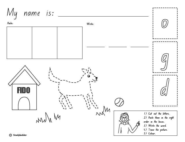Cut, Paste and Write: The Word 'dog' - Studyladder Interactive Learning