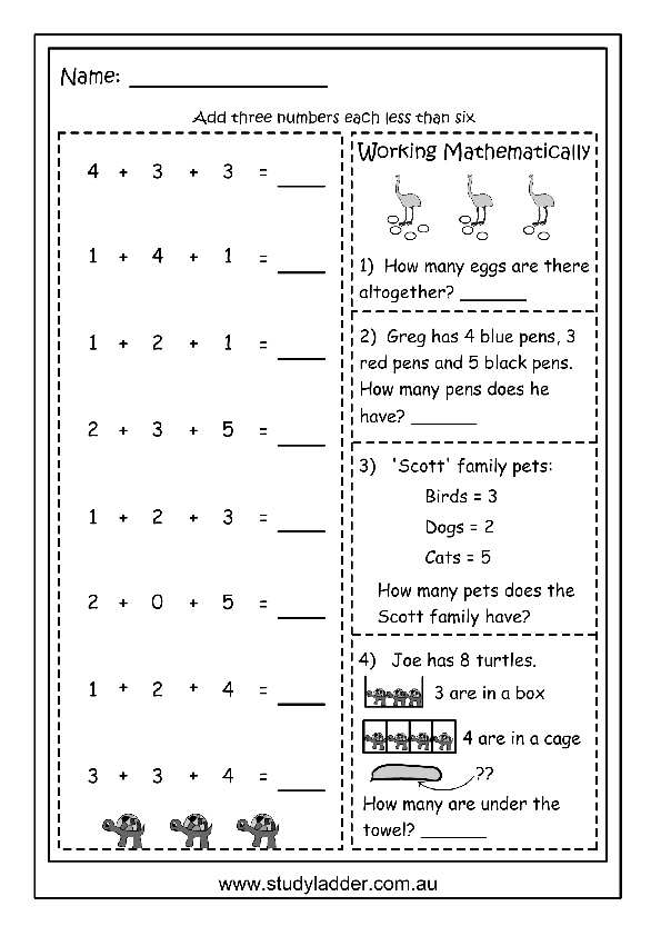 Adding three numbers (small numbers) - Studyladder Interactive Learning ...