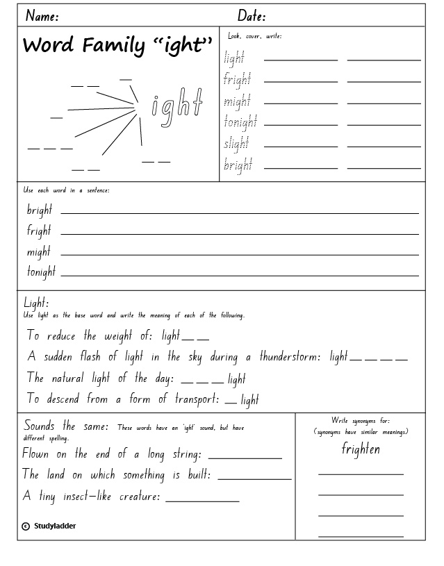ight-word-family-worksheets
