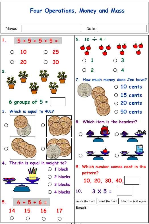 Four operations, money and mass - Studyladder Interactive Learning Games