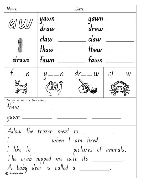 Au And Aw Worksheets